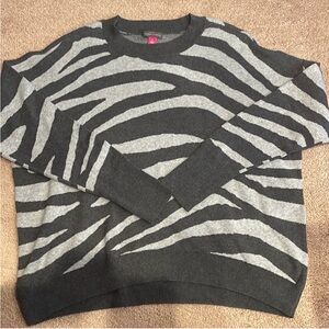 Vince Camuto Black and Gray Zebra-Striped Knit Sweater